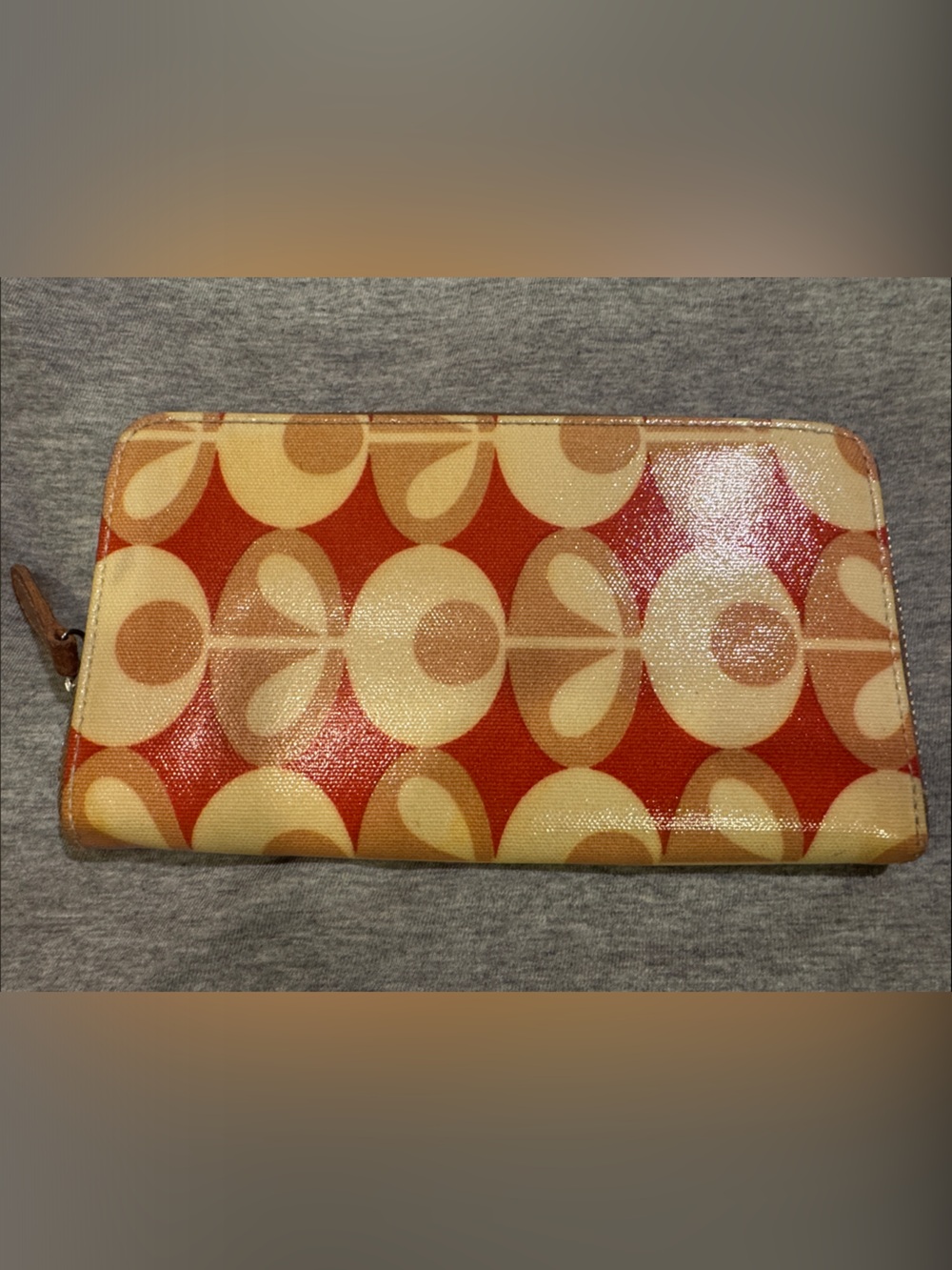 Orla Kiely Red Cream Tan Graphic Zip Wallet